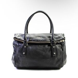 Kate Spade Womens Leather Gold Tone Accent Slouchy Foldover Bag Black Size M